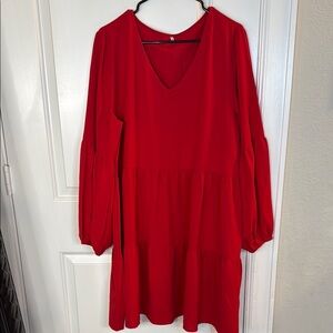 SHEIN Red Bishop Sleeve V-Neck Sundress XL